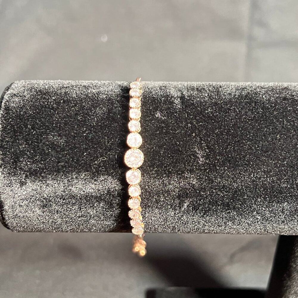 Round Cubic Zirconia Rose Gold Toned Tennis Bracelet